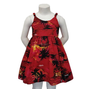 Toddler Girls Palm Tree Elastic Strap Dress(42206) ~ Red