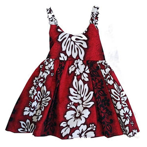 Toddler Girls Hibiscus Panel Elastic Strap Dress(42206-TKR471)~ Red