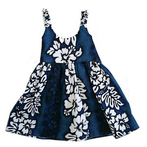 Toddler Girls Hibiscus Panel Elastic Strap Dress(42206-KR471) ~ Blue