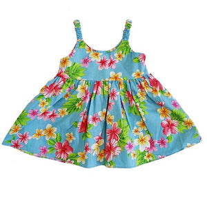 Toddler Girls Island Floral Elastic Strap Dress ~ Blue