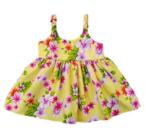 Toddler Girls Island Floral Elastic Strap Dress ~ Yellow