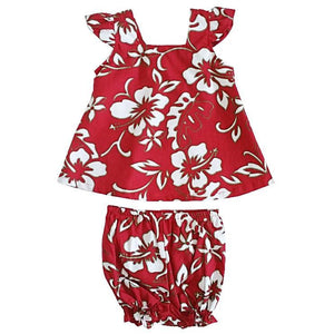 Classic Hibiscus Pareo Girls Cap Sleeve Set(825-p1272)  ~ Red