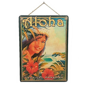 Aloha Tropical Paradise Vintage Print Hanging Wall Art - 16x12