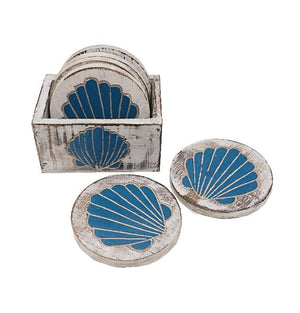 Hand Painted Sea Shell Wooden Coaster Set