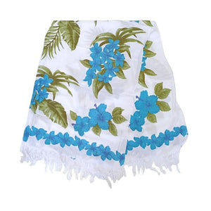 Blue Plumeria Border Long Sarong - White