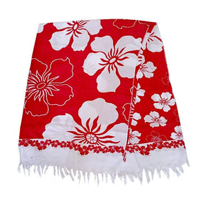 Hibiscus Border Long Sarong - HOT PINK/White