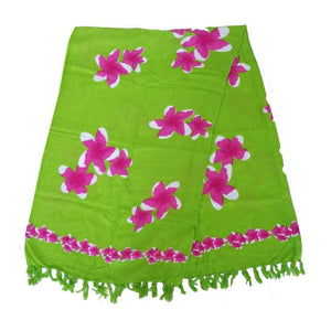 Pink Plumeria Long Sarong - Lime