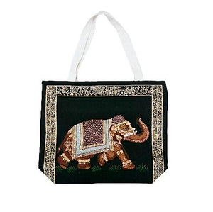 Elephant Cotton Canvas Tote Bag - Black