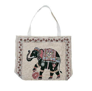 Elephant Cotton Canvas Tote Bag - Beige