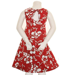 Classic Hibiscus Pareo Girls Key Hole Dress(818-p1272) ~ Red