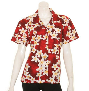 Women's Plumeria Camp Blouse ~ Red