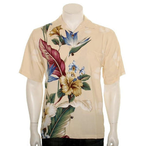 Floral Bird of Paradise Men's Aloha Shirt (11604-TBM018) - Beige