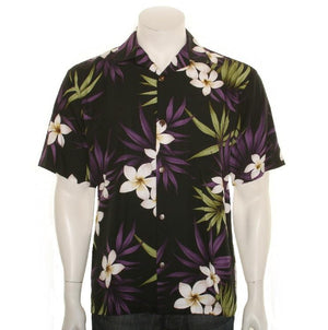 Black Floral Rayon Aloha Shirt (10104-TV018)