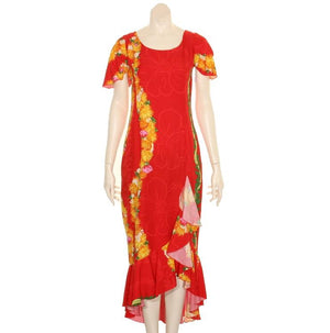 Hilo Hattie Rayon Ohia Women's Ruffle Mid-Length Dress (MH799) - Red