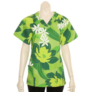 Hawaiian Lotus Scrub Top ~ Green