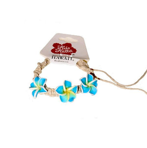 Light Blue Fimo 3 Plumeria String Bracelet