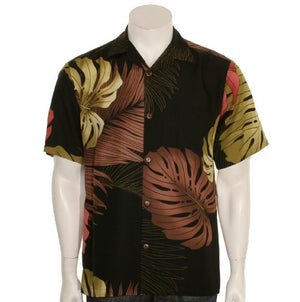 Monstera Palm Fronds Men's Aloha Shirt(542-CT-006) ~ Black