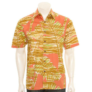 Mix Leaf Men's Aloha Shirt ~ Coral