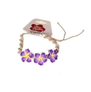 Purple Fimo 3 Plumeria String Bracelet