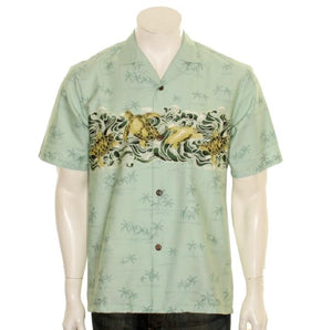 Turtle Waves Chestband Aloha Shirt (10106-SAGE)