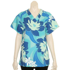 Hawaiian Lotus Scrub Top ~ Turquoise