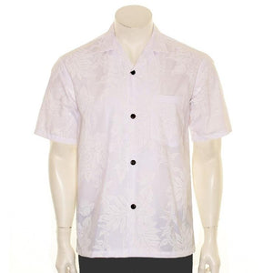 Maile White on White Poly Cotton Men's Aloha Shirt