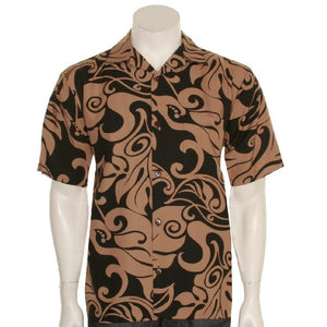 Monstera Swirl Mens Aloha Shirt - Brown/Black