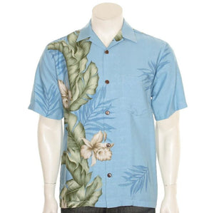 Hilo Hattie Orchid Panel Rayon Dobby Men's Aloha Shirt (11064-TT70077) - Light Blue