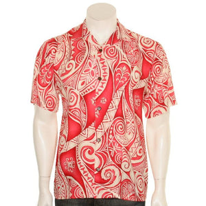 Tribal Wave Aloha Shirt - Red