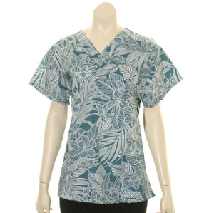 Hawaiian Print Scrub Top ~ Teal