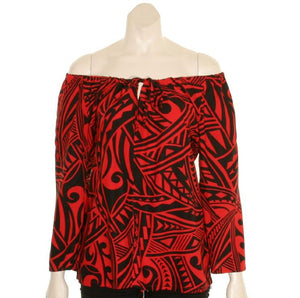 Hilo Hattie Tribal Peasant Blouse 3/4 sleeve - Red