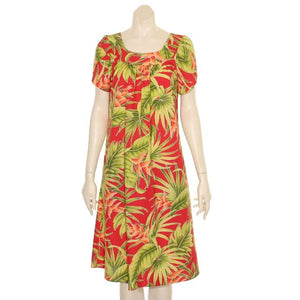 Hilo Hattie New "Ginger" Poly-Cotton Tulip Sleeve Dress - Red