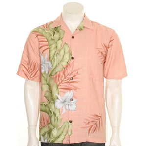 Hilo Hattie Orchid Panel Rayon Dobby Men's Aloha Shirt (11604-TT70077) - Coral