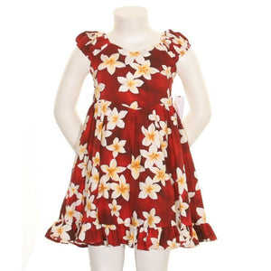 Girls Ruffle Hem Plumeria Sundress ~ Red