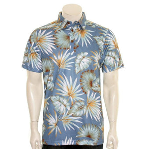 NEW! Palm Monstera Men's Aloha POLO - Blue