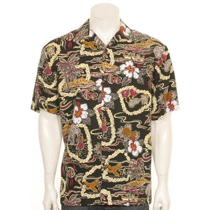 Rayon/Vintage Scenic Men's Aloha Shirt(542-p1219)~Black