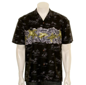 Turtle Waves Chestband Aloha Shirt (10106-BLACK)