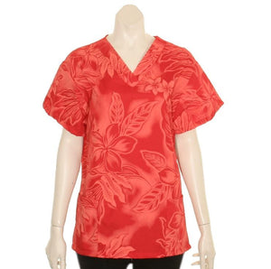 Hawaiian Print Scrub Top ~ Red