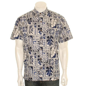 Men's Pineapple Monstera Cotton Aloha Shirt (10506) ~ Navy