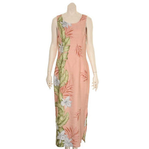 Hilo Hattie Orchid Panel Women's Long Piped Neck Dress(57804-TT70077) - Coral