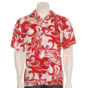 Monstera Swirl Mens Aloha Shirt - Red/White