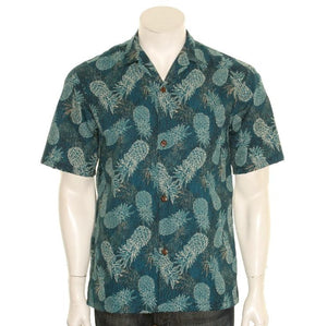 Hilo Hattie Pineapple upside-down Poly Cotton Men's Aloha Shirt ~ Green