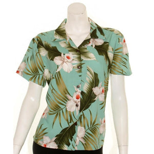 TS033 - Floral Women's Camp Blouse~ Green