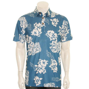 NEW! Floral Postcard Men's Aloha POLO - Blue