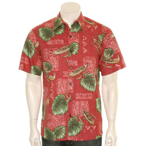 Men's NEW Canoe Reverse Print Aloha Shirt (H60188)~ RED