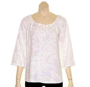 Monstera Swirl  Peasant Top 3/4 Sleeve ~ White/White