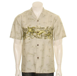 Turtle Waves Chestband Aloha Shirt (10106-KHAKI)