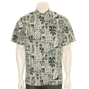 Men's Pineapple Monstera Cotton Aloha Shirt (10506) ~ Green