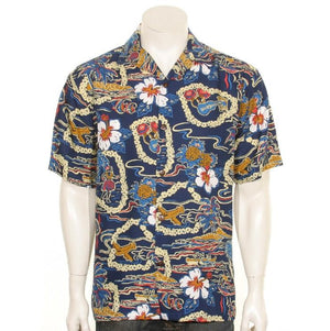 Rayon/Vintage Scenic Men's Aloha Shirt (542-p1219)~Blue