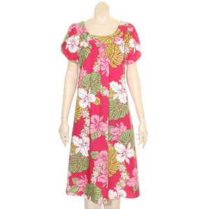 Hilo Hattie  Poly-Cotton Tulip Sleeve Dress - Pink